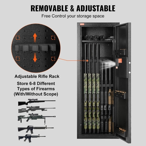 6-8 Rifles Gun Safe with Lock & Digital Keypad,