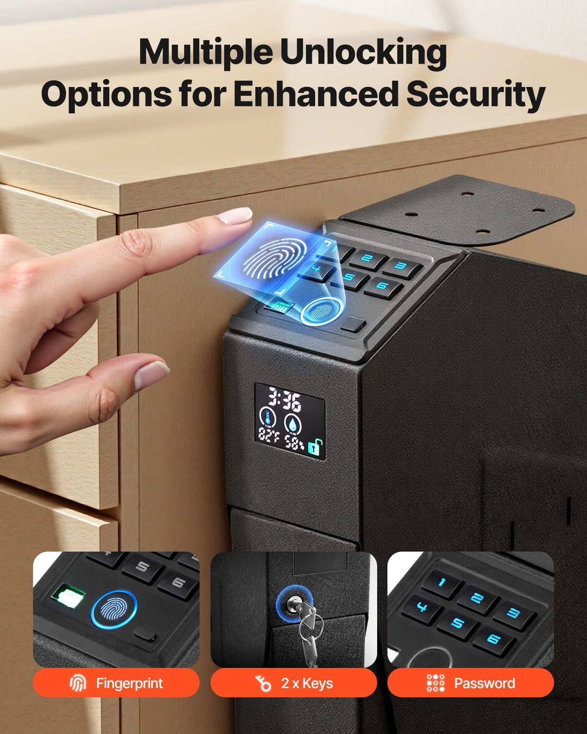 Gun Safe with Screen, Fingerprint/Password/Key
