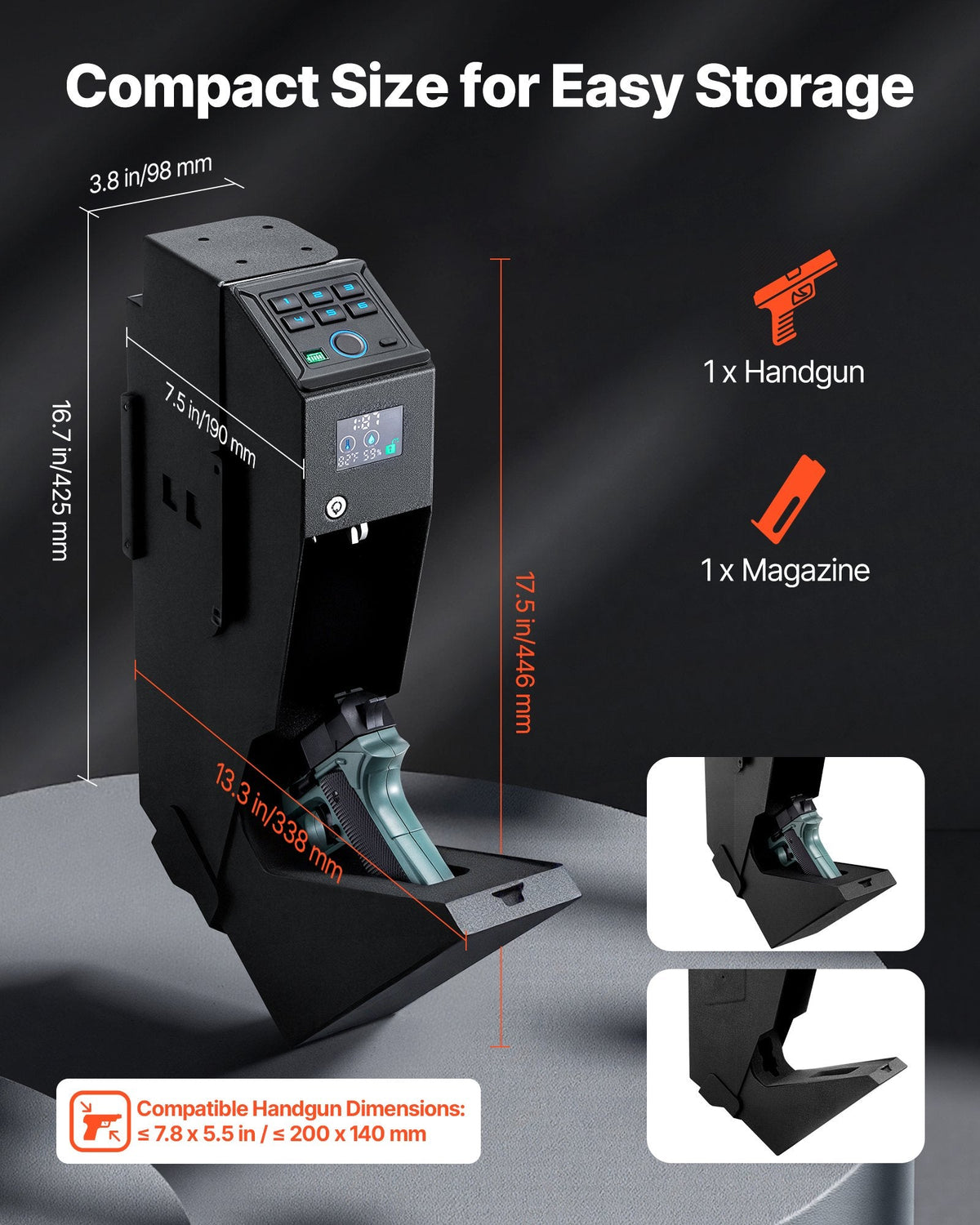 Gun Safe with Screen, Fingerprint/Password/Key