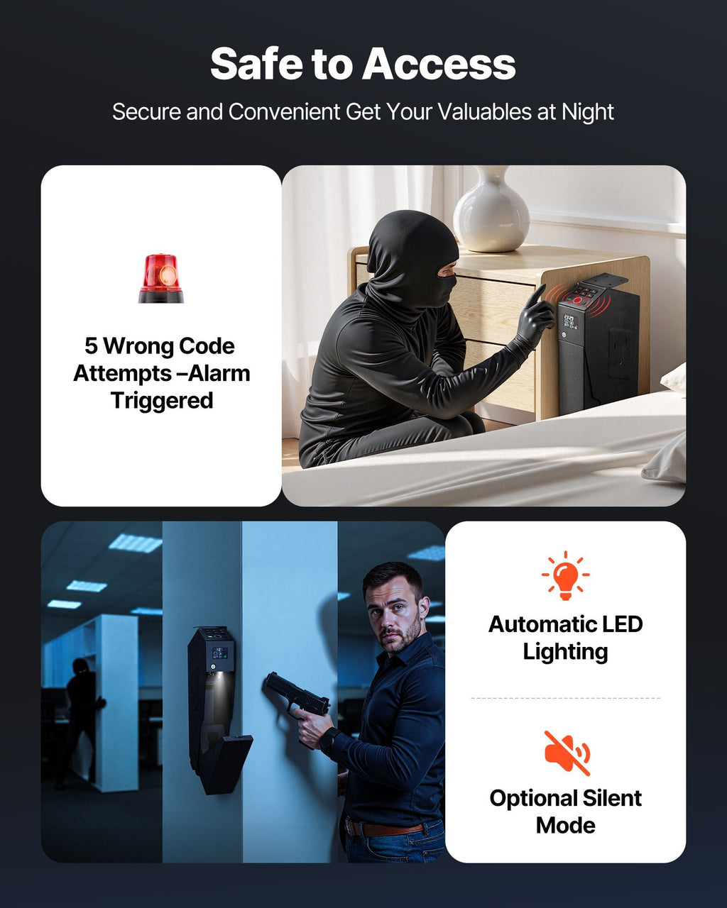 Gun Safe with Screen, Fingerprint/Password/Key