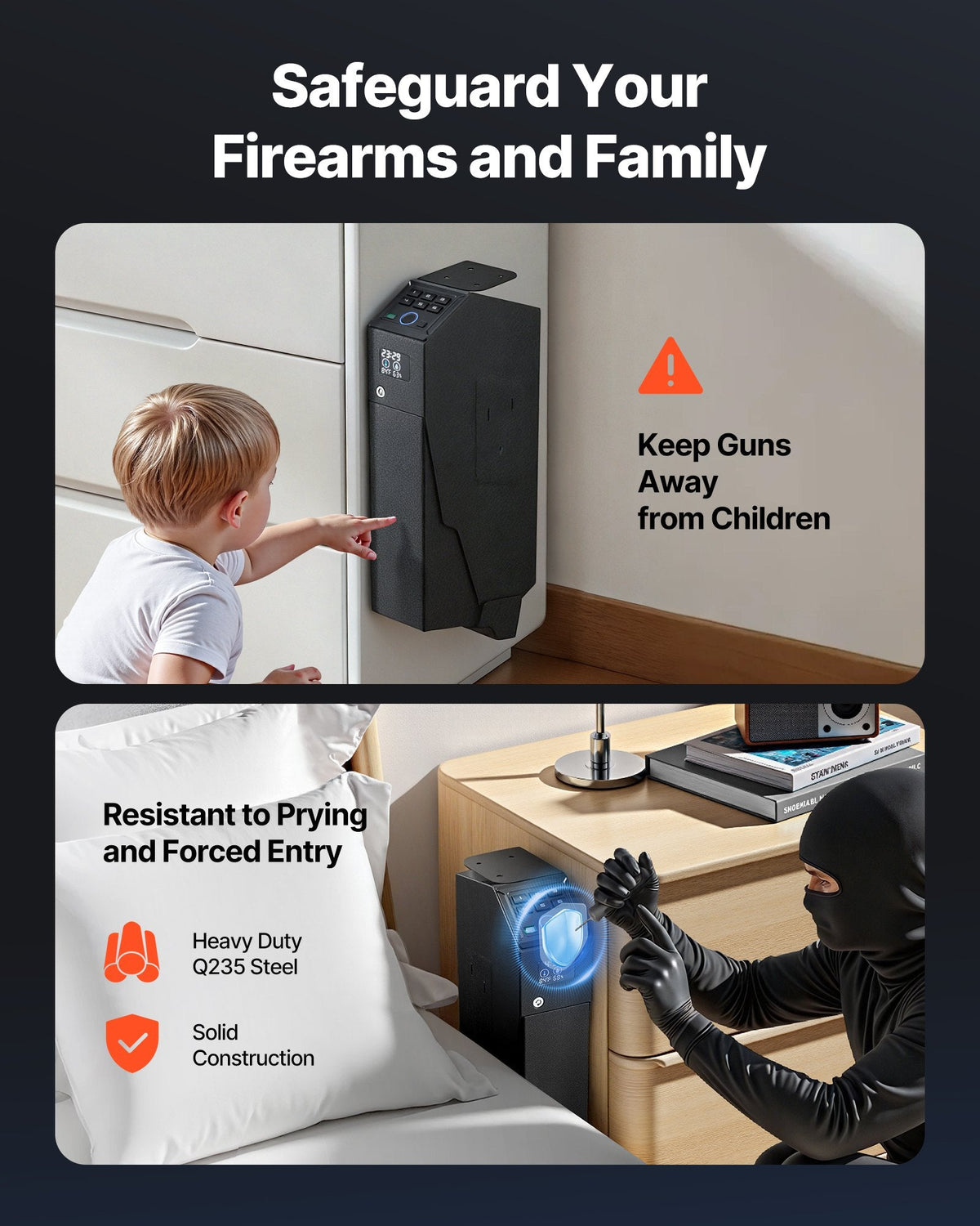 Gun Safe with Screen, Fingerprint/Password/Key