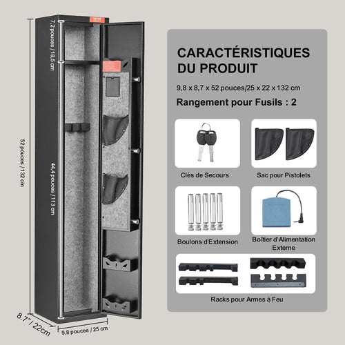 2 Rifles Gun Safe, with Lock & Digital Keypad